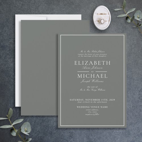 Elegant Sage Green Classic Script Wedding Invitation