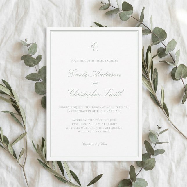 Elegant Sage Green Classic Wedding Invitation (Creator Uploaded)