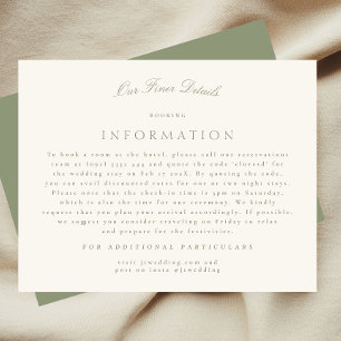 Elegant Sage Green Cream Script Wedding Details Enclosure Card