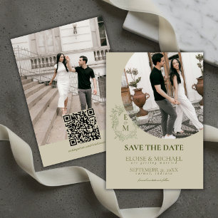 Elegant Sage Green Crest Monogram Save The Date Invitation