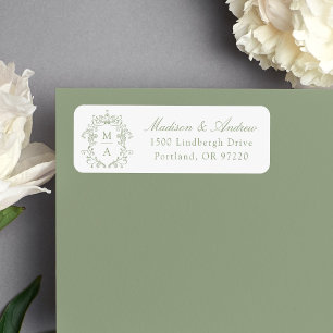 Elegant Sage Green Crest Monogram Wedding Address Label