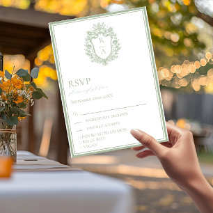 Elegant Sage Green Crest Wedding Food Choice  RSVP Card