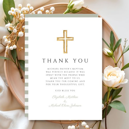Elegant Sage Green Cross Baptism