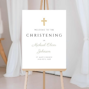 Elegant Sage Green Cross Christening Welcome Foam Board