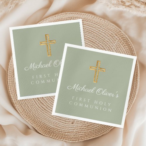 Elegant Sage Green Cross First Communion