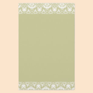 Elegant Sage Green Damask Border lacy Stationery