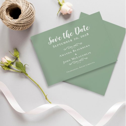 Elegant Sage Green Delicate Romantic Calligraphy Save The Date