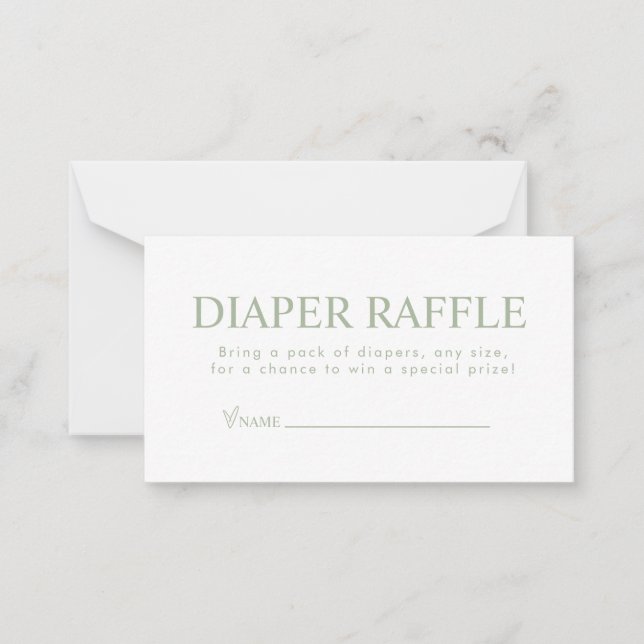Elegant Sage Green Diaper Raffle Note Card (Front)