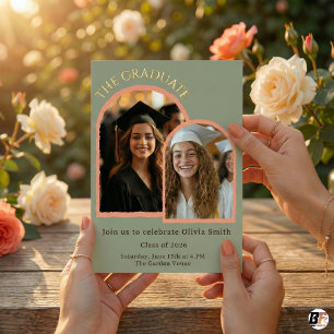 Elegant Sage Green Double Arch Graduation Class of Foil Invitation