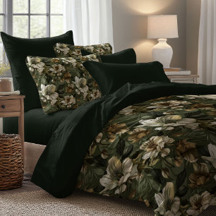 Elegant Sage Green Duvet Botanical Gold Accent Cover