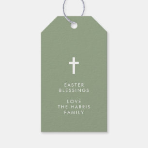 Elegant Sage Green Easter Cross Gift Tags
