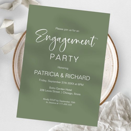 Elegant Sage Green Engagement Party Invitation