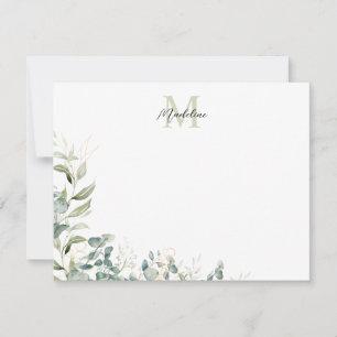 Elegant Sage Green Eucalyptus Botanical Monogram Note Card