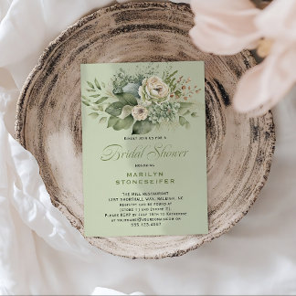 Elegant Sage Green Eucalyptus Bridal Shower | Invitation