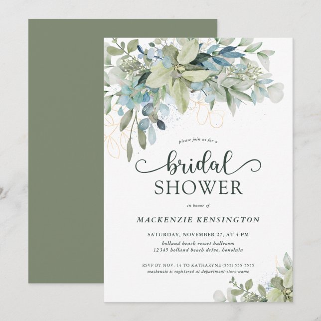 Elegant Sage Green Eucalyptus Bridal Shower Invitation (Front/Back)