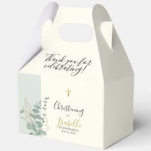 Elegant Sage Green Eucalyptus Christening Gable Favor Boxes