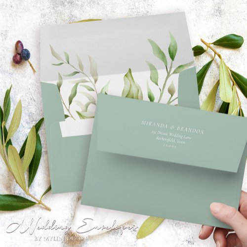 Elegant Sage Green Eucalyptus Foliage Wedding Envelope