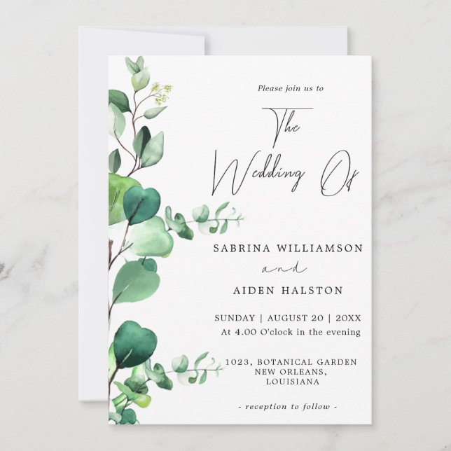 Elegant Sage Green Eucalyptus Foliage Wedding  Invitation (Front)
