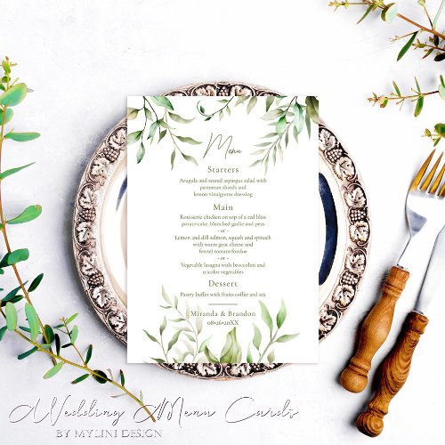 Elegant Sage Green Eucalyptus Foliage Wedding Menu