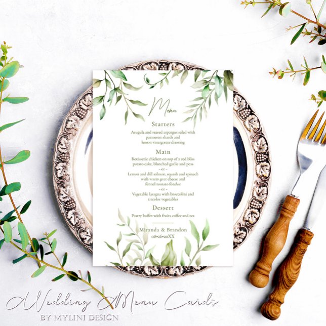 Elegant Sage Green Eucalyptus Foliage Wedding Menu (Creator Uploaded)