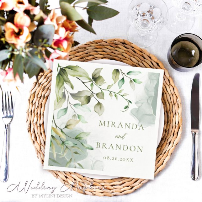 Elegant Sage Green Eucalyptus Foliage Wedding Napkins (Creator Uploaded)