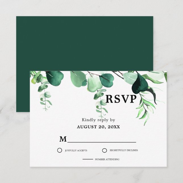 Elegant Sage Green Eucalyptus Foliage Wedding  RSVP Card (Front/Back)