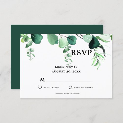 Elegant Sage Green Eucalyptus Foliage Wedding  RSVP Card