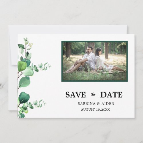 Elegant Sage Green Eucalyptus Foliage Wedding  Save The Date