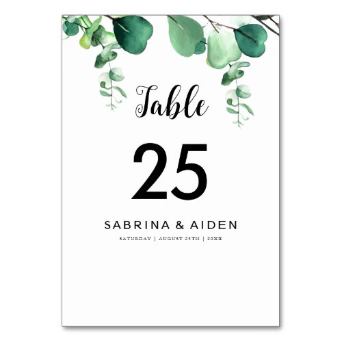 Elegant Sage Green Eucalyptus Foliage Wedding Table Number