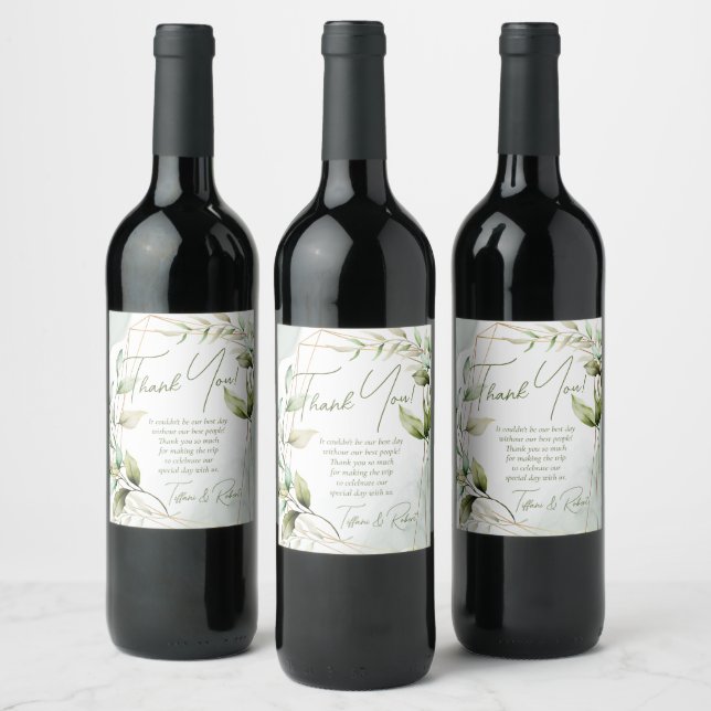 Elegant Sage Green Eucalyptus Foliage Wedding Wine Label (Bottles)