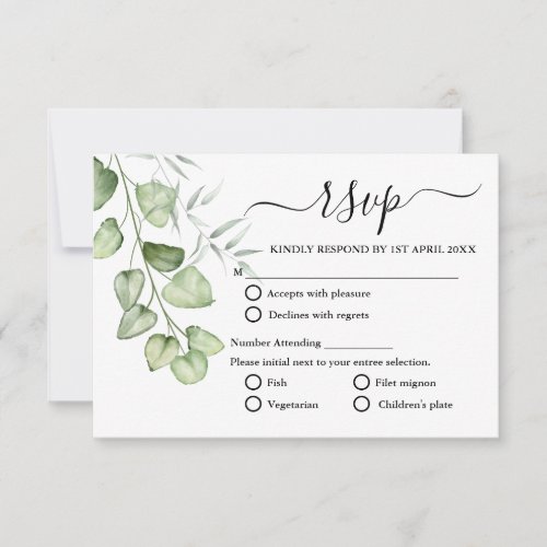 Elegant Sage Green Eucalyptus Greenery Wedding RSV RSVP Card