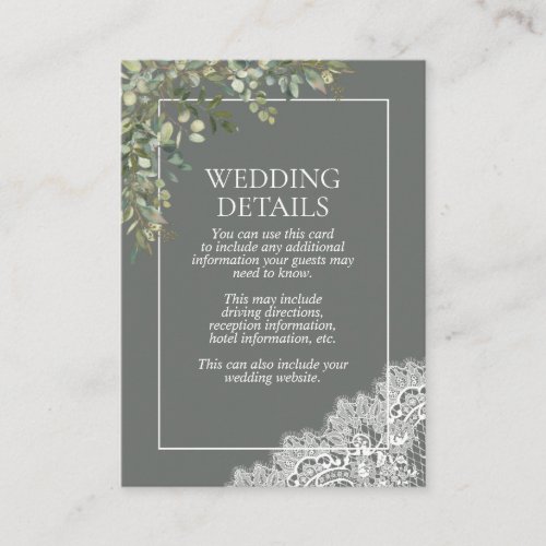 Elegant Sage Green Eucalyptus Lace Details Enclosure Card