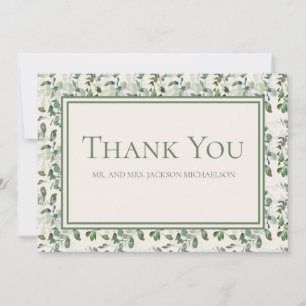 Elegant Sage Green Eucalyptus Leaves Cream Wedding Thank You Card