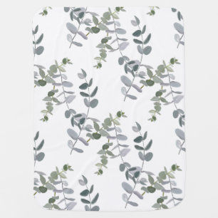 Elegant Sage Green Eucalyptus Leaves Pattern Baby Blanket