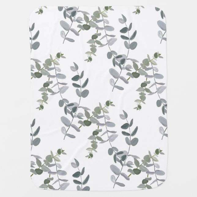 Elegant Sage Green Eucalyptus Leaves Pattern Baby Blanket (Front)