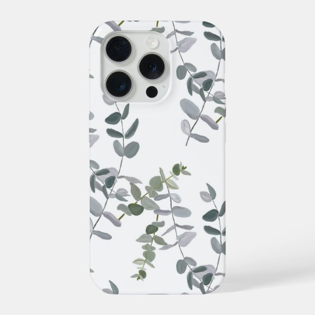 Elegant Sage Green Eucalyptus Leaves Pattern iPhone Case (Back)
