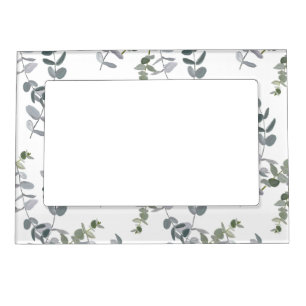 Elegant Sage Green Eucalyptus Leaves Pattern Magnetic Frame