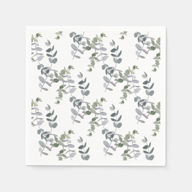Elegant Sage Green Eucalyptus Leaves Pattern Napkins (Front)