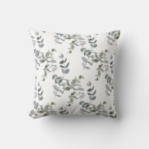 Elegant Sage Green Eucalyptus Leaves Pattern Throw Pillow