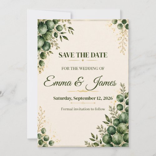 Elegant Sage Green Eucalyptus Save The Date Card