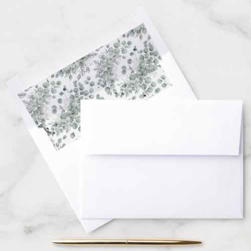 Elegant Sage Green Eucalyptus Watercolor Wedding Envelope Liner