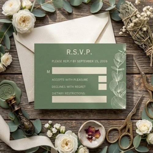 Elegant Sage Green Eucalyptus Wedding RSVP Reply C Card
