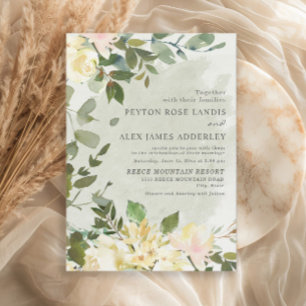 Elegant Sage Green Eucalyptus White Floral Wedding Invitation