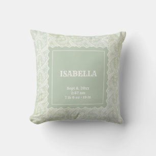 Elegant Sage Green Faux Lace Gender Neutral Throw Pillow