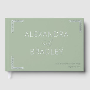 Elegant Sage Green Filigree Foil Guest Book