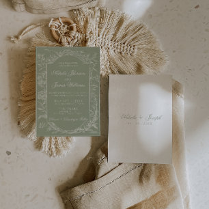 Elegant Sage Green Floral Boho Botanical Wedding Invitation