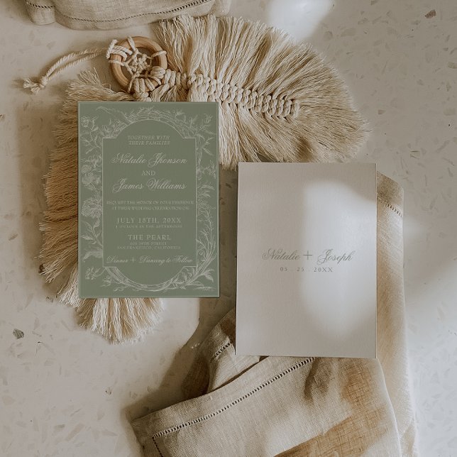 Elegant Sage Green Floral Boho Botanical Wedding Invitation (Creator Uploaded)