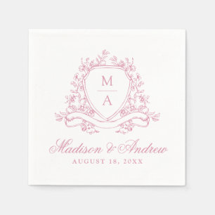 Elegant Sage Green Floral Crest Monogram Wedding Napkins