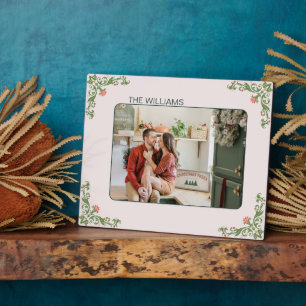 Elegant Sage Green Floral Custom Family Photo Plaque