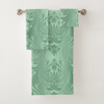 Elegant Sage Green Floral Damask Print Bath Towel Set by UROCKDezineZone at Zazzle
